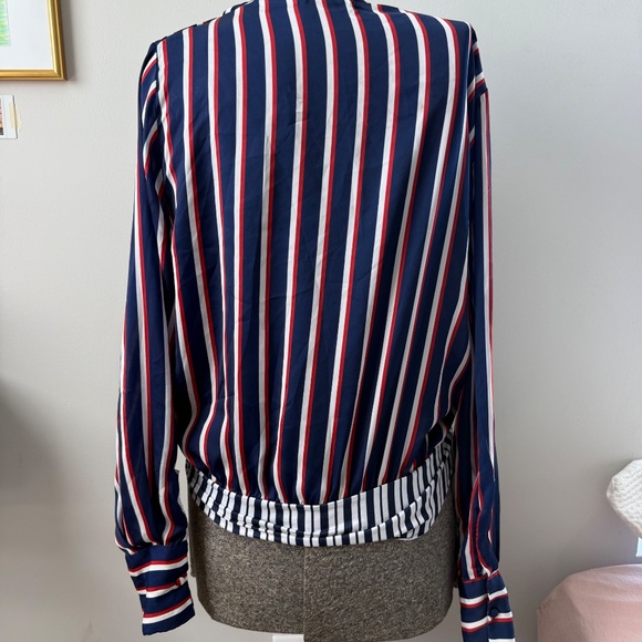 Zara Red White Blue Striped Long Sleeve Tie Front Bodysuit Size Medium - Picture 6 of 11